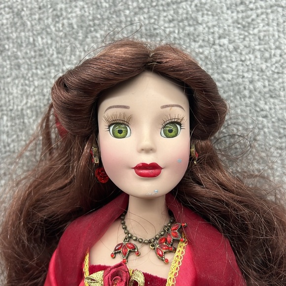 Disney Princess Belle Red Dress Gown Porcelain Doll Beauty The Beast Collectible - Picture 3 of 16